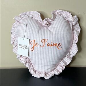 Valerie & Amelia | Pink Embroidered Striped Heart Pillow “Je T’aime” 🇫🇷💗